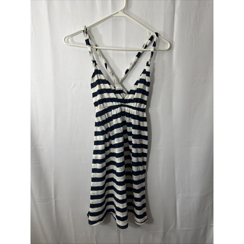 Xhilaration Cover-Up Navy Blue White Lace Stripe Cross Back Size Medium Y2K